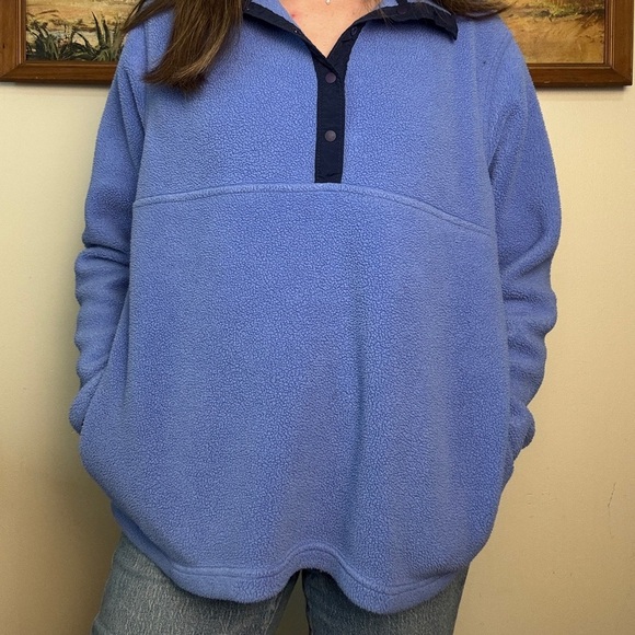 LL Bean blue fleece vintage t-snap pullover - size extra large XL - Picture 1 of 4